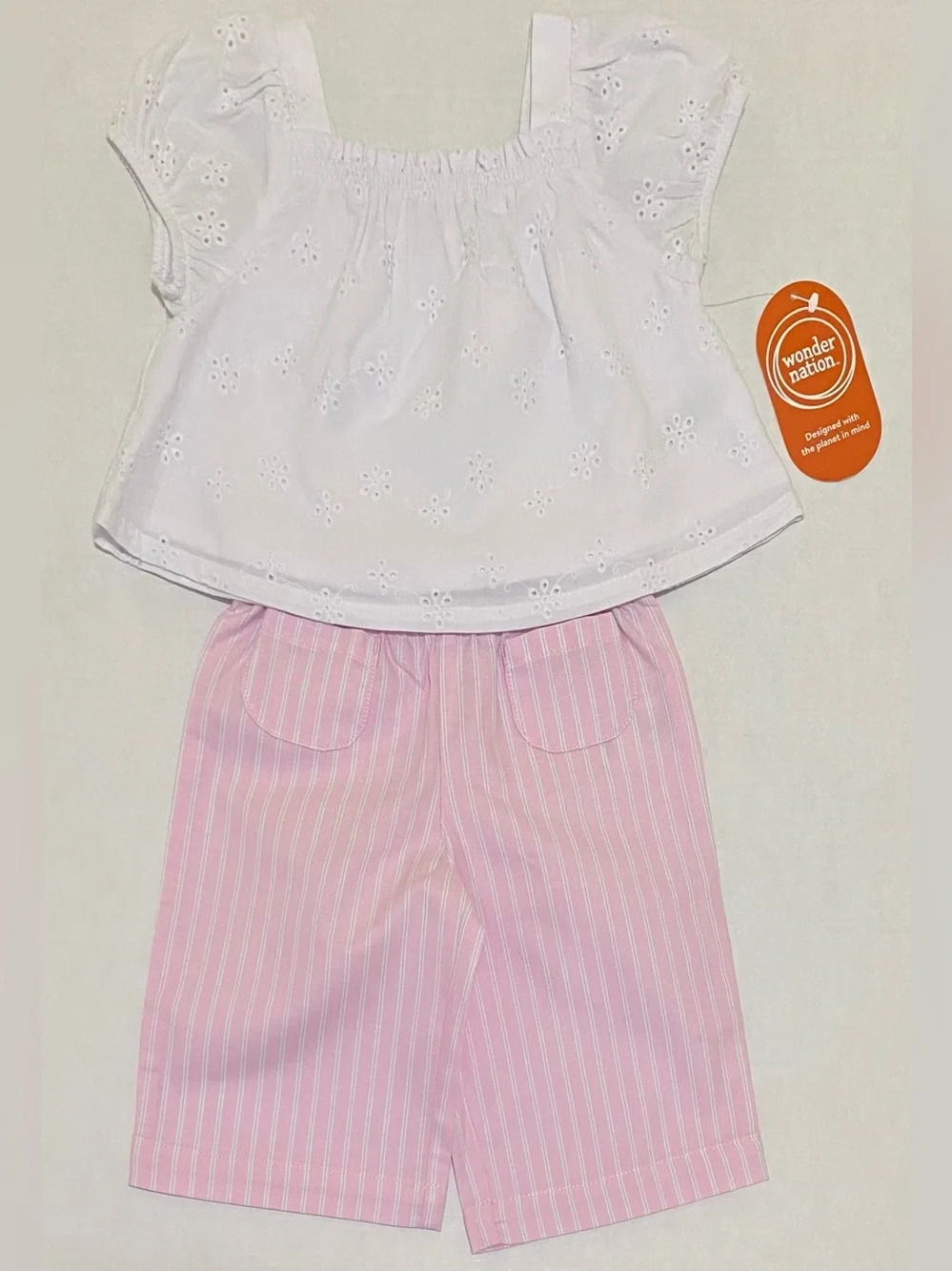 Wonder Nation Girls 12M Pink White Stripe Pants Matching Set Boho Summer Preppy